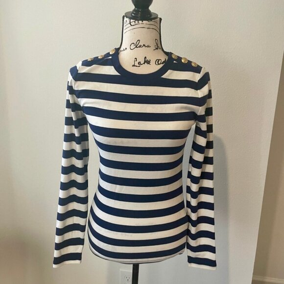 J.CREW TOP CREW NECK TAILORED GOLDEN BUTTONS BLUE LINES SZ S COASTAL SAILOR CORE - Picture 14 of 16